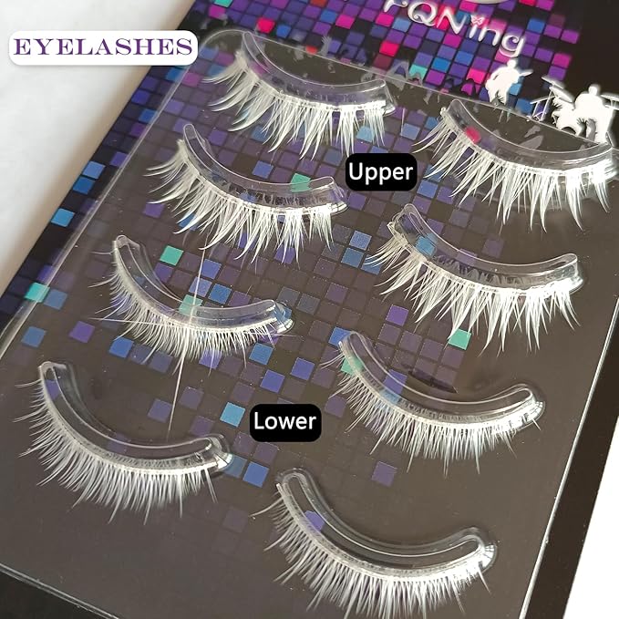 White False Eyelashes Upper and Lower Elf Lashes Set for Party, Cosplay, Costume, Masquerade (Comic white)
