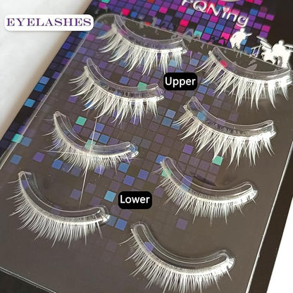 White False Eyelashes Upper and Lower Elf Lashes Set for Party, Cosplay, Costume, Masquerade (Comic white)