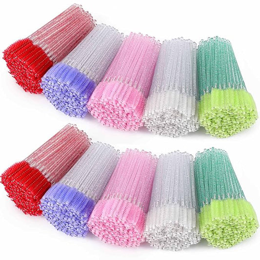 1000 Disposable Mascara Wands Eyelash Brushes Spoolies for Eyebrow Eye Lash Extension Crystal Multicolor