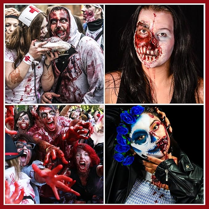 Fake Blood Spray Realistic Washable Fake Blood Cream Black Stipple Sponge,Halloween Fake Blood Makeup Kit for Blood Splatter Clothes Zombie Vampire Sfx Cosplay