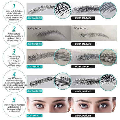 Black Eyebrow Tattoo 6 Sheets, Hair-Like Popular Fake Eyebrows Waterproof Lasting 4D Realistic Makeup Tattoo, Eyebrow Transfer Stickers for Women Girls