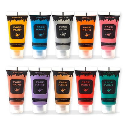 Maydear 10 Colors Face Body Paint Set, Safe Non-Toxic Liquid Paint for Adults and Children, Halloween, Cosplay - Pearl 0.7 FL OZ. Each