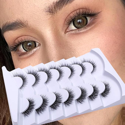 False Eyelashes Short Lashes Natural Look, Wispy Lashes Cat Eye 12mm - 7 Pairs, ZG67