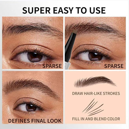 Upgraded Microblading Eyebrow Pen, 4-Fork-Tip Magical Eyebrow Pencil, 3D Natural Hair-Like Brows Makeup, Waterproof & Long-Lasting for All Day, Christmas Gift for Mom Wife or Girlfriend, Light Brown