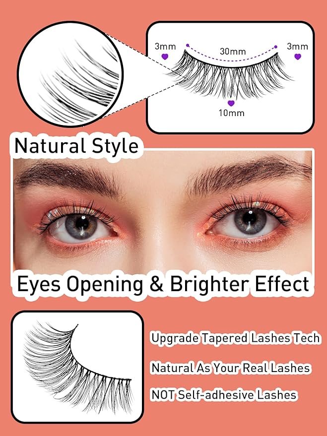 Lashes Wispy Eyelashes False Eyelashes 10MM Short Lash Thin Band Strip Lashes Natural Lashes 3D Volume Eyelashes Soft False Lashes 7 Pair Siligli