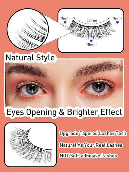 Lashes Wispy Eyelashes False Eyelashes 10MM Short Lash Thin Band Strip Lashes Natural Lashes 3D Volume Eyelashes Soft False Lashes 7 Pair Siligli