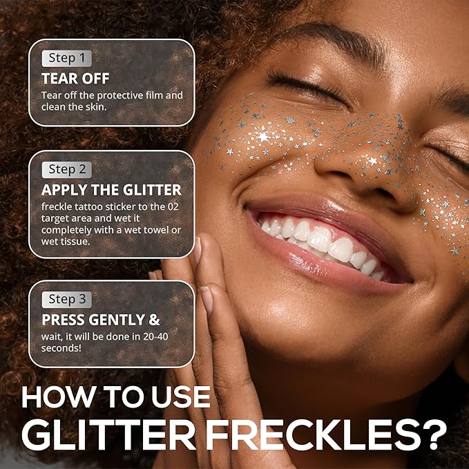 Makeup Patches, Instant Glow Cosmetic Face Glitter, Cute maquillage Accessories for Women, Facial Makeup Glitters, Bachelorette Party Mask, Waterproof Glitter Speckles for Face (Silver)