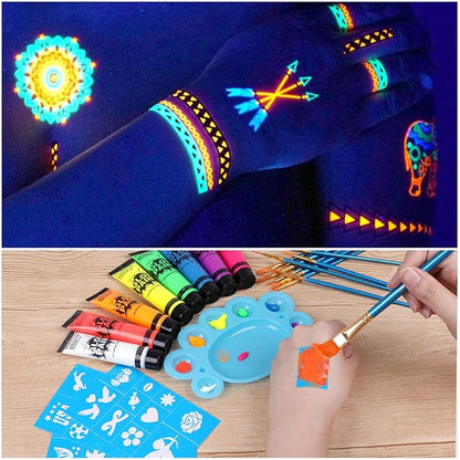 UV Blacklight Neon Face and Body Paint, 8 Tubes 0.84oz Glow in the Dark Body Paints, Neon Fluorescent Glow in Dark Party Supplies