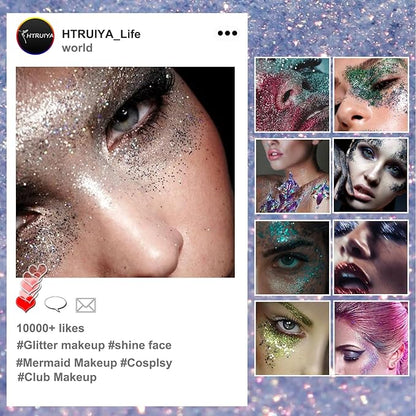 Body Glitter Gel Set Holographic Glitter Festival Makeup for Face Hair Eye Rave Mermaid Accessories Shimmer Glitter
