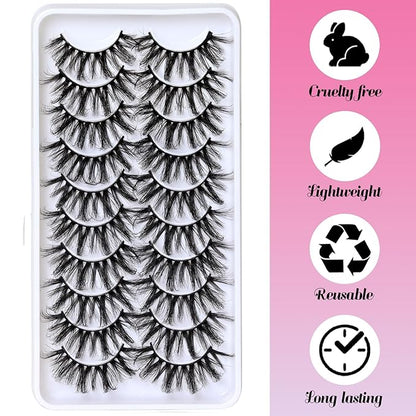 Lashes Faux Mink Eyelashes Fluffy Wispy False Lashes Criss-cross 10 Pairs Pack Fake Eyelashes for Women (6D23)