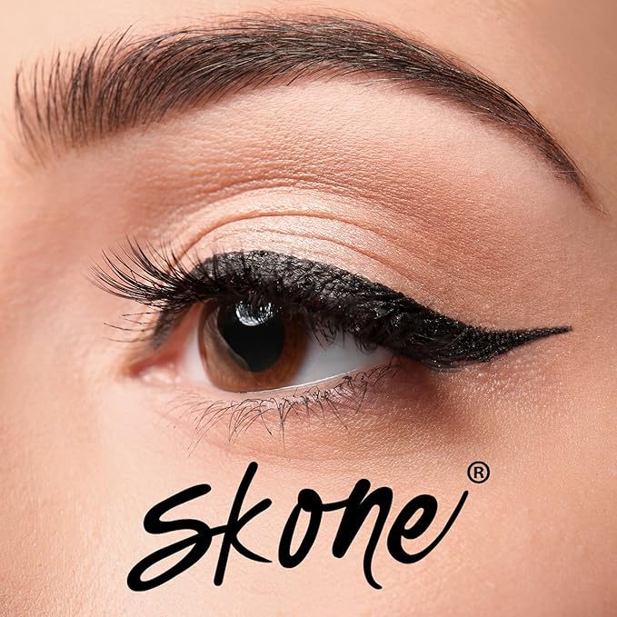 Skone Cosmetics Tattooed Eyeliner & Stencil Duo - Waterproof, Smudge Proof Felt Tip Liquid Eyeliner & Easy to Use Multifunctional Eyeliner Aid Stencil Tool Guide for Mascara Shield Applicator Guard, L