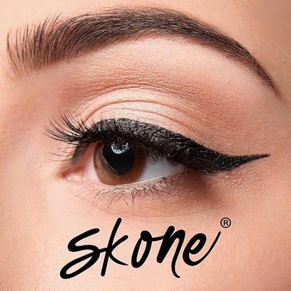 Skone Cosmetics Tattooed Eyeliner & Stencil Duo - Waterproof, Smudge Proof Felt Tip Liquid Eyeliner & Easy to Use Multifunctional Eyeliner Aid Stencil Tool Guide for Mascara Shield Applicator Guard, L