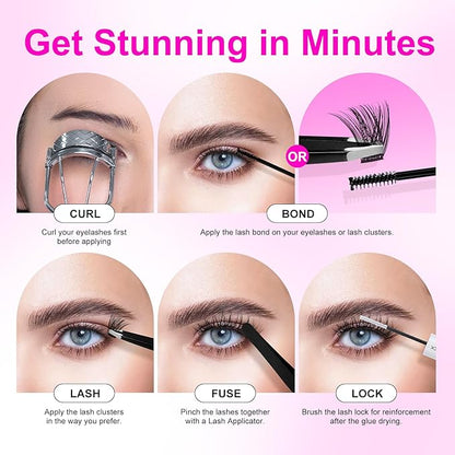 Lash Cluster Kit DIY Lash Extension Kit with 168pcs D Curl Cluster Lashes Super Soft Lashes Natural Look, Lash Bond and Seal, Lash Remover, Applicator, 10-16mm C03