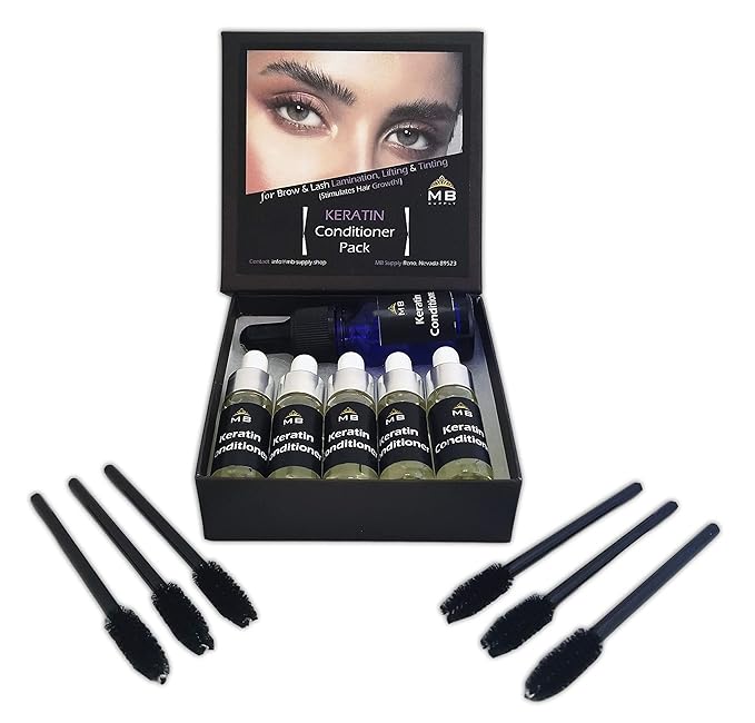 Eyelash Eyebrow Growth Serum Advanced Nourishing Keratin Conditioner for Lamination Perm/Lift/Tint/Wax Aftercare. Helps Repair & Regrow Damaged Hair (1-10ml + 5-5ml + 6 Free Brushes)