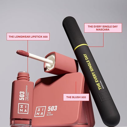 3INA The Love One Kit 0.23oz Every Single Day Mascara, 0.25oz Longwear Lipstick - 503, 0.2oz The Blush - 503 Women 3 Pc