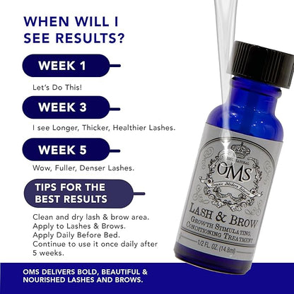 OMS Natural Eyelash Growth Serum - Premium Eyelash Enhancing Formula with Castor Oil & Batana Oil Organic - Thicker, Longer Lashes and Eyebrows in 5 Weeks, 8-12 Month Supply - Made in USA (15ml)