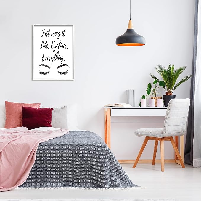 Stupell Industries Just Wing It Eyeliner Makeup Phrase Framed Giclee Art, Design by Amanda Greenwood