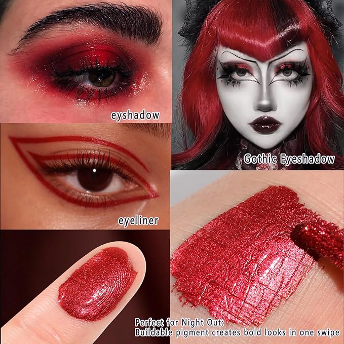Liquid Red Metallic Eyeshadow - High Pigment Quick-Drying Sparkly Red Gothic Eyeshadow for Sensitive Eyes,Long Last Burgundy Eye Shadow/Eyeliner for Party,Club, Easy to Remove, Crease-proof & Vegan#07
