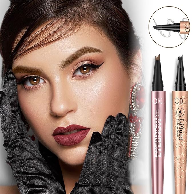 2 Pcs Eyebrow Tattoo Pencil,3D Microblade Eyebrow Pen with 4 Fork Tip Magic Eyebrow Pencil Waterproof Smudge-proof Natural Eyebrow Hair Micro Eye Brow Pencil for women (Dark Brown)