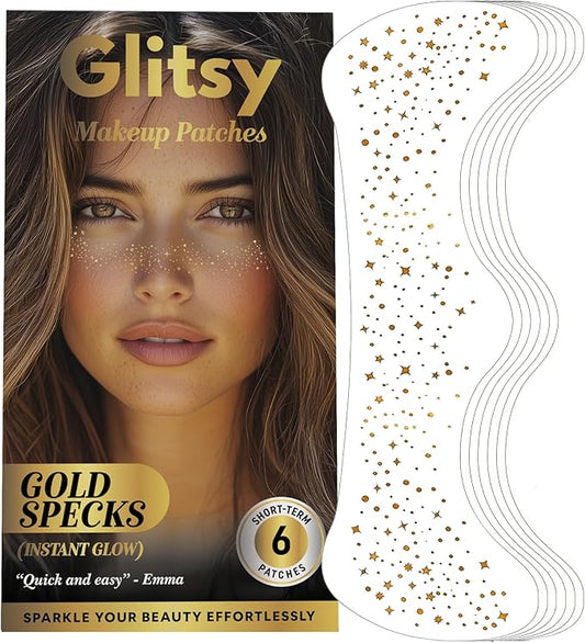 Makeup Patches, Instant Glow Cosmetic Face Glitter, Cute maquillage Accessories for Women, Facial Makeup Glitters, Bachelorette Party Mask, Waterproof Glitter Speckles for Face (Gold)