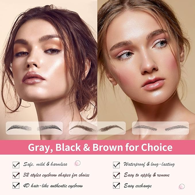 8 Sheets Eyebrows Tattoo Waterproof, 72 Pairs Eyebrow Tattoo Stickers Temporary Eyebrow Tattoos for Women & Girl, Fake Eyebrows Peel Off False 4D Hair-like Instant Transfer Brows