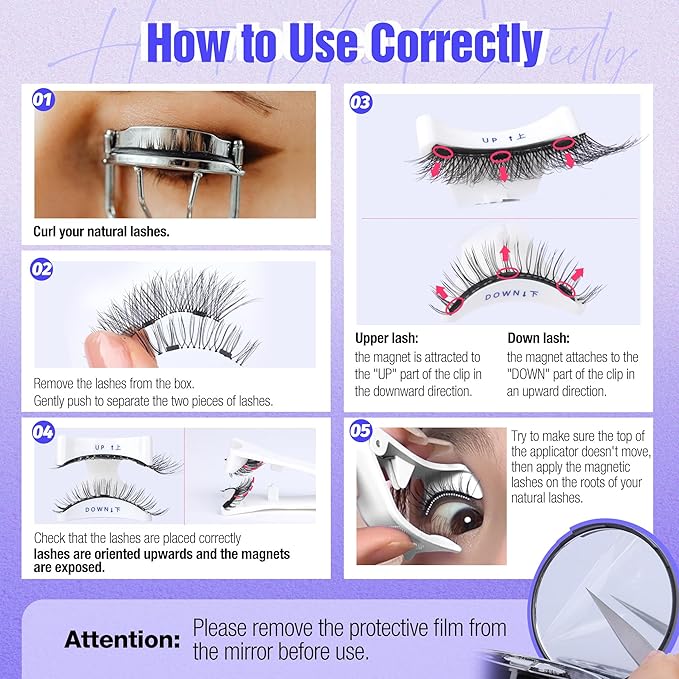 Natural Magnetic Eyelashes with Applicator Reusable Magnetic Lashes without Eyeliner 3 Types Eyelash Kit Clear Band Lashes False Eyelashes by Lvmixwig
