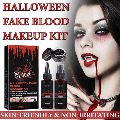 3Pcs Fake Blood Halloween Special Effects SFX Makeup Kit,Fake Blood Spray Makeup,Coagulated Blood Realistic Dripping Fake Blood Washable for Clothes Zombie Vampire Cosplay Costume Monster