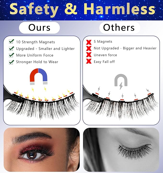 Magnetic Natural Eyelashes, 7 Pairs 10 Magnets Reusable Magnetic Eyelashes with Eyeliner - Different Lengths DIY at Home
