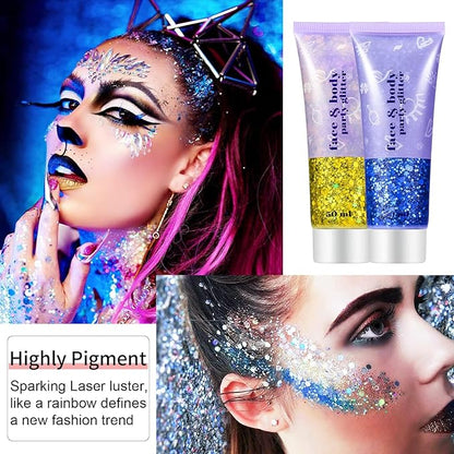 Go Ho Orange Face Body Glitter,Singer Concerts Orange Face Paint Glitter Makeup,Holographic Chunky Sequins Glitters Gel for Eye Lip Hair Nails,Festival Rave Accessories,52g