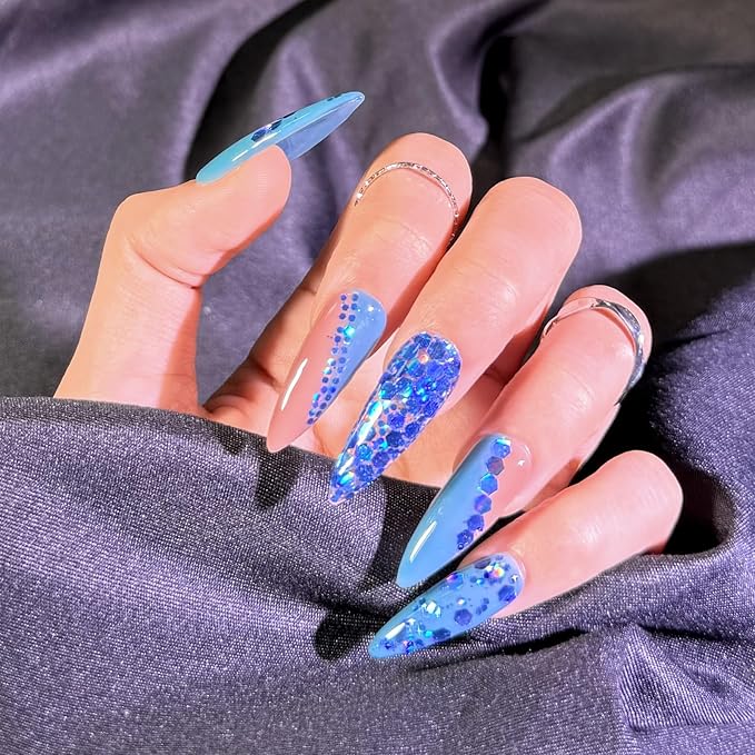 GlimmerLife Glitter 150G/5.29OZ Blue Glitter, Holographic Chunky Glitter, Craft Glitter for Resin, Metallic Iridescent Sequin Flakes Bulk, Nail Glitter for Makeup Face, Body Eye, Epoxy Tumblers