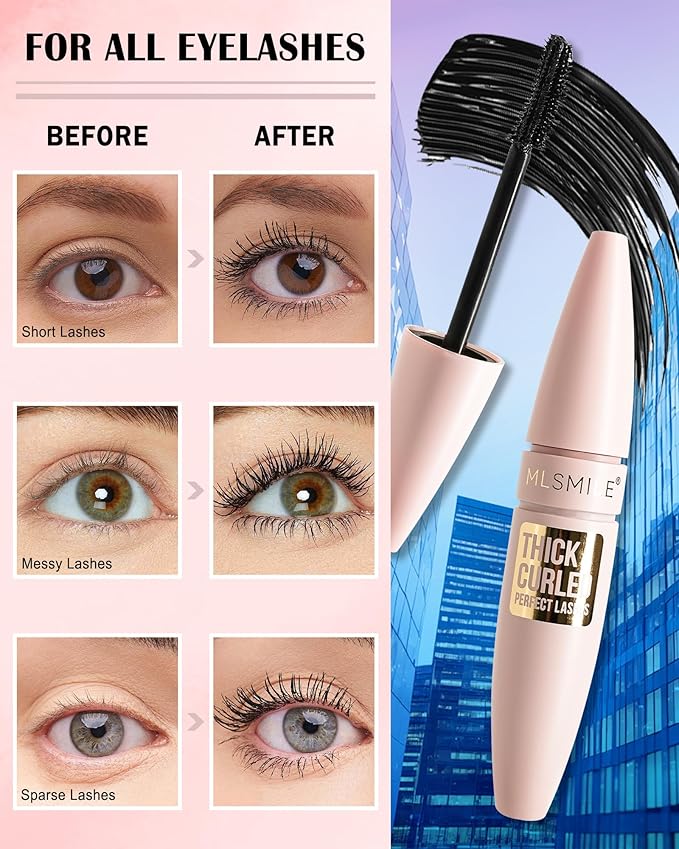 Black Grey Waterproof Mascara, Liquid Lash Extensions Mascara with Dual-Sided Brush, Great for Lengthening and Volumizing Eyelashes, Tubing Mascera Fiber No Clumping, Long Lasting, Smudge-Proof-01