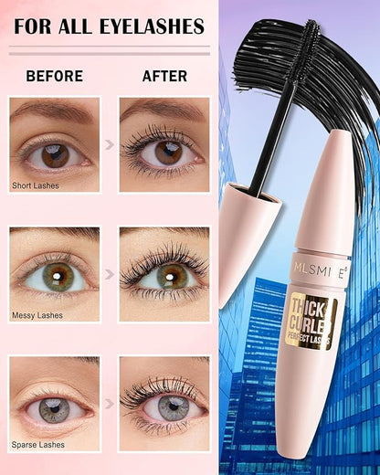Black Grey Waterproof Mascara, Liquid Lash Extensions Mascara with Dual-Sided Brush, Great for Lengthening and Volumizing Eyelashes, Tubing Mascera Fiber No Clumping, Long Lasting, Smudge-Proof-01