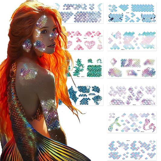 85 PCS Mermaid Scale Temporary Tattoos Stickers Mermaid Themed Tattoos Stickers Party Decoration Supplies Party Favors For Kids Adults