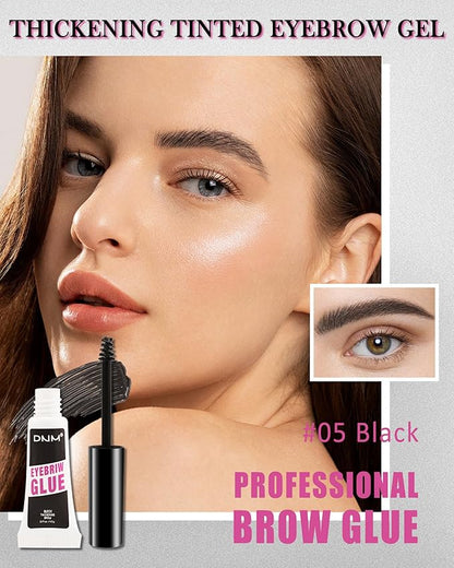 Waterproof Tinted Brow Gel, 2Pcs Thickening Tinted Eyebrow Gel Makeup, Long-Lasting Sweat-proof Eyebrow Mascara Glue, Fast Brow Sculpt and Lift for Natural-Looking, Glue Para Cejas-05 Black