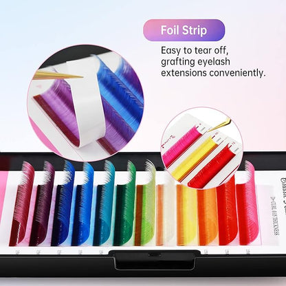 Beauty7 Colored Lash Extensions Rainbow Classic D+ Curl 0.05mm Thickness 15mm Dramatic Eyelashes Ombre 12 Colors