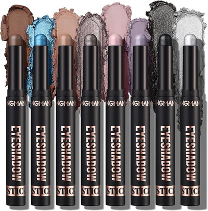 BestLand 8 Pcs Cream Eyeshadow Stick, Highlighter Makeup Stick Set Long-Lasting Waterproof, Crease-proof, Blendable Eye Shadow Applicator Sticks Eyeliner Pen Eye Makeup (Color Set C)