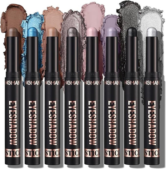 BestLand 8 Pcs Cream Eyeshadow Stick, Highlighter Makeup Stick Set Long-Lasting Waterproof, Crease-proof, Blendable Eye Shadow Applicator Sticks Eyeliner Pen Eye Makeup (Color Set C)