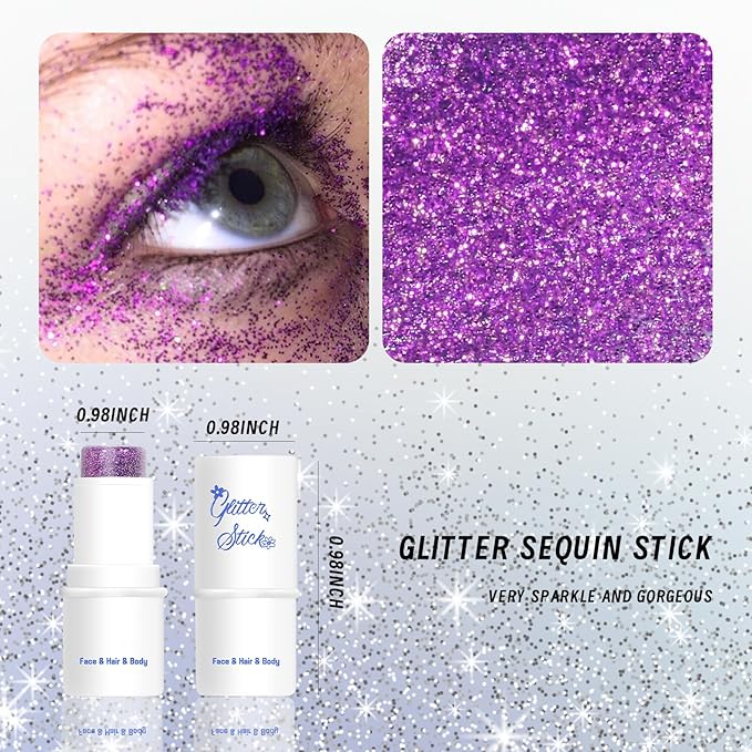 DAGEDA Body Glitter Stick,Face Glitter Gel Mermaid Sequins Glitter for Hair Nail,Chunky Glitter Eyeshadow for Rave Accessories Stage Halloween Festival Makeup(Purple Glitter)