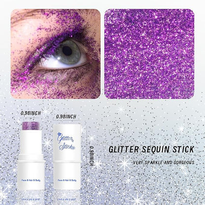 DAGEDA Body Glitter Stick,Face Glitter Gel Mermaid Sequins Glitter for Hair Nail,Chunky Glitter Eyeshadow for Rave Accessories Stage Halloween Festival Makeup(Purple Glitter)