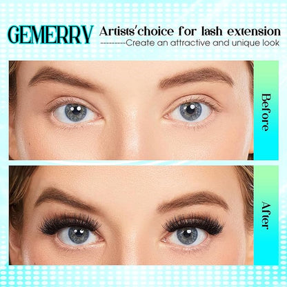 GEMERRY Lash Extension Easy Fan Lash Extensions Rapid Blooming 03 05 07 C/D Curl 8-20mm Volume Lash Extensions Mixed & Single Length Tray Self Fanning Eyelash Extension(0.03-D-15-20)