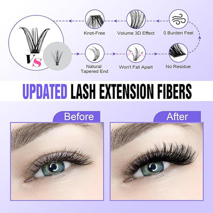 Pawotence Lash Extension Kit DIY 280pcs Individual Lash Clusters Kit 9-16mm 40D Cluster Eyelash Extension Kit with Lash Bond and Seal, Lash Remover, Lash Tweezers for Self Use (40D, 9-16mm, All Kit)