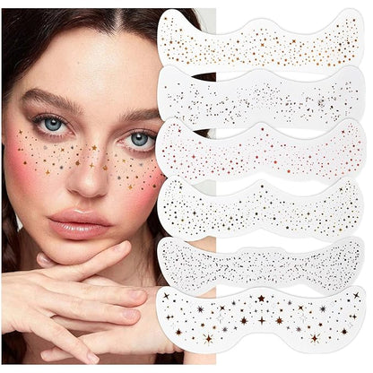 6pcs Gold Face Makeup Patches, Glitter Face Freckles,Waterproof Face Glitter Speckles Patches,Sliver Fake Freckle for Party Makeup