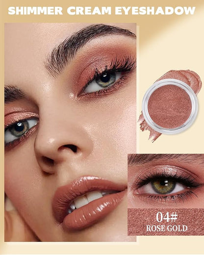 Shimmer Cream Eyeshadow, Ultra-Blendable Glitter Eye Shadow with Moisturizing Formula, Waterproof Long Lasting & Highly Pigmented, Single Creme Eyeshadow Pot Highlighter Makeup for Women-04#Warm Peach