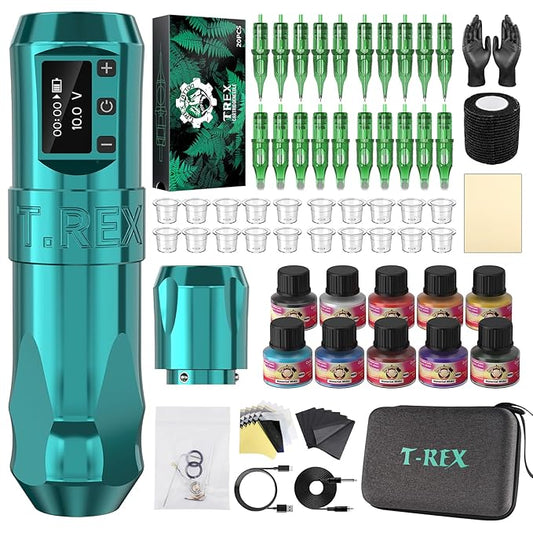 U-REX Wireless Tattoo Machine Kit, Complete Tattoo Kit with Ink, Needles, Rotary Tattoo Pen, One Year Warranty, for Beginners & Professionals