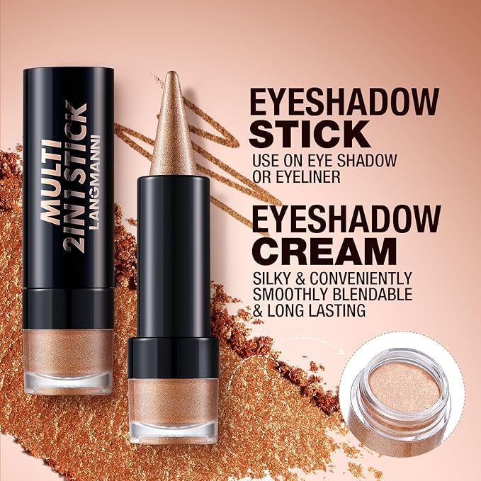 2-in-1 Gradient Eyeliner & Eyeshadow Stick Combo, Shimmer & Matte Cream Eyeshadow Pencil, Waterproof & Smudge-Proof, Long-Lasting Eye Makeup, Metallic & Neutral Shades (#08 Lilac Bloom)