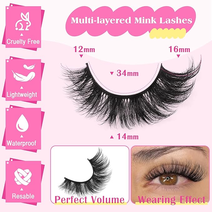 TNFVLONEINS Wispy Lashes Natural Look Eye Lashes Mink 10 Pairs False Eyelashes Pack 4D Volume Strip Fake Eyelashes Like Lash Extension(12-16mm)