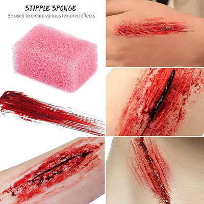 COKOHAPPY 4PCS Fake Blood Kit Halloween Makeup - Coagulated Blood 1.05oz + Fake Blood Spray 1.76oz + Stage Blood 1.76oz, Realistic Washable Special Effects SFX Makeup Set, for Zombie Vampire Monster