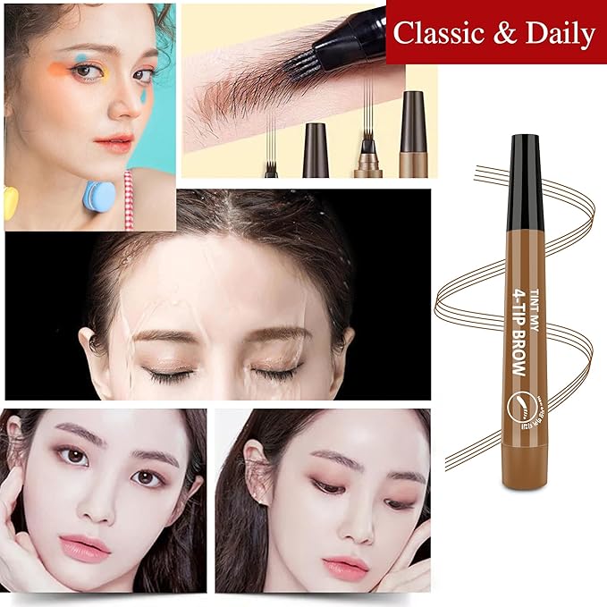 2024 New Magic Eyebrow Pencil, 3D Waterproof Microblading Eyebrow Pencil Contouring Pen, 4-point Brow Lifter, Natural Fine Stroke Microblading Eyebrow Pencil(Light Brown)