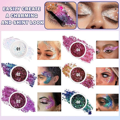 White Body Face Glitter Gel Makeup Hair Glitter Gel Long Lasting Shiny Holographic Chunky Sequins Halloween Festival Face Paint Glitter Gel Makeup - 01 Sparkling White