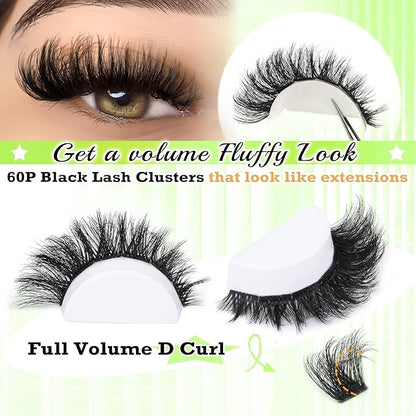 Focipeysa Lash Clusters DIY Lash Extension Kit 60P Eyelash Extension Wispy Individual Lashes Extension with Bond and Seal Glue, Lash Applicator DIY at Home for Beginner (60P 10-18MM)